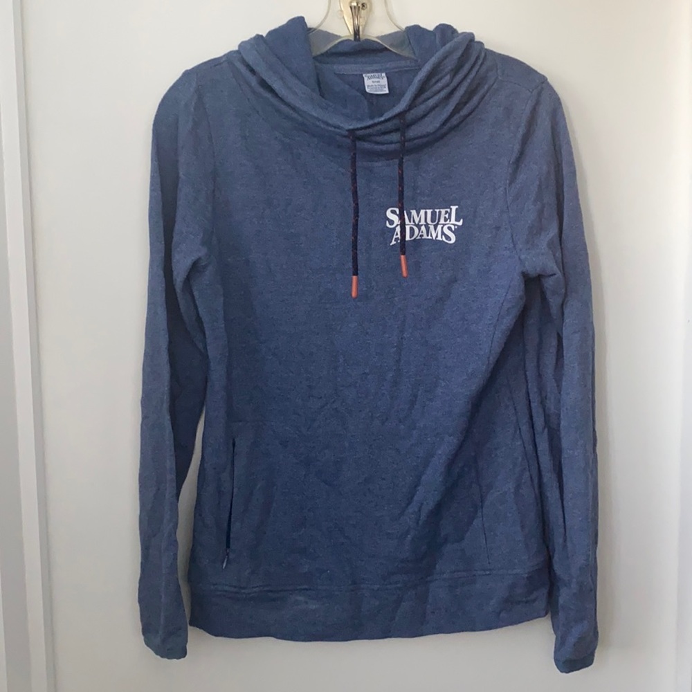SAMUEL ADAMS Pullover Sweatshirt w Cowl Neck Thumbholes Zip Pockets Navy Small